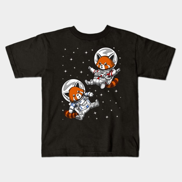 Red Panda Bear Space Astronaut Kids T-Shirt by underheaven